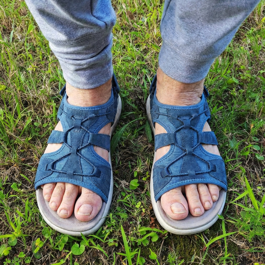 Sandale ortopedice sport cu plasă respirabilă – model reglabil cu mai multe barete, ideale pentru degete în ciocan