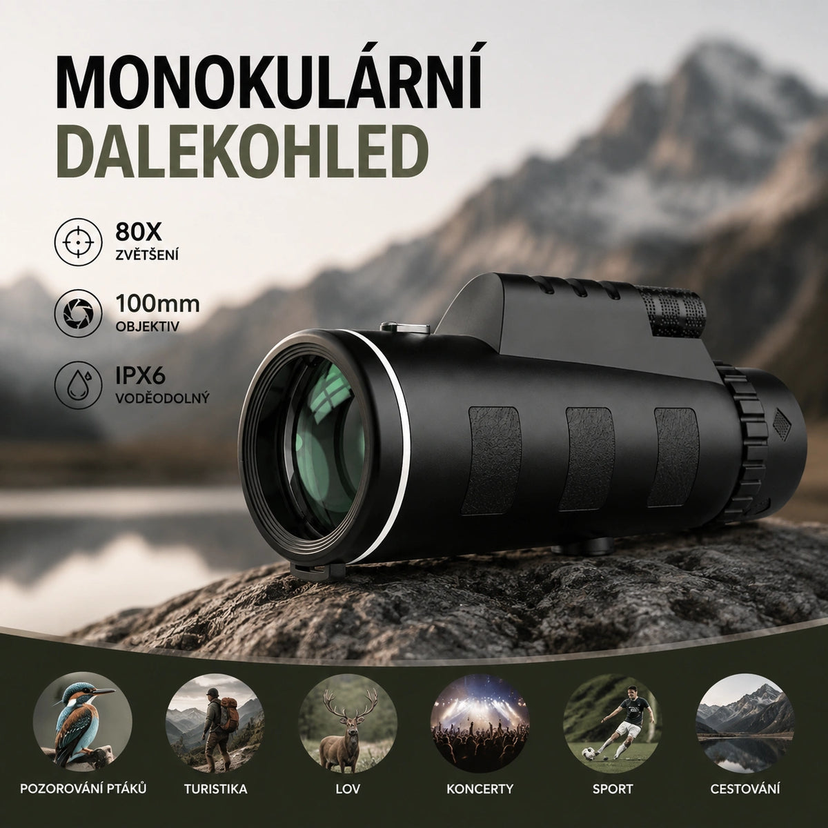 Prémiový monokulární dalekohled 40×60 – ostrý obraz, noční vidění a focení mobilem pro venkovní dobrodružství