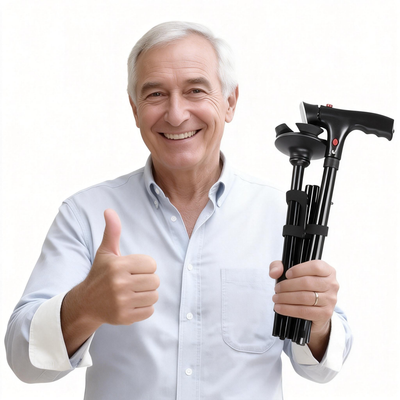 Baston de mers pliabil și multifuncțional din oțel inoxidabil antiderapant – ideal pentru seniori 70+