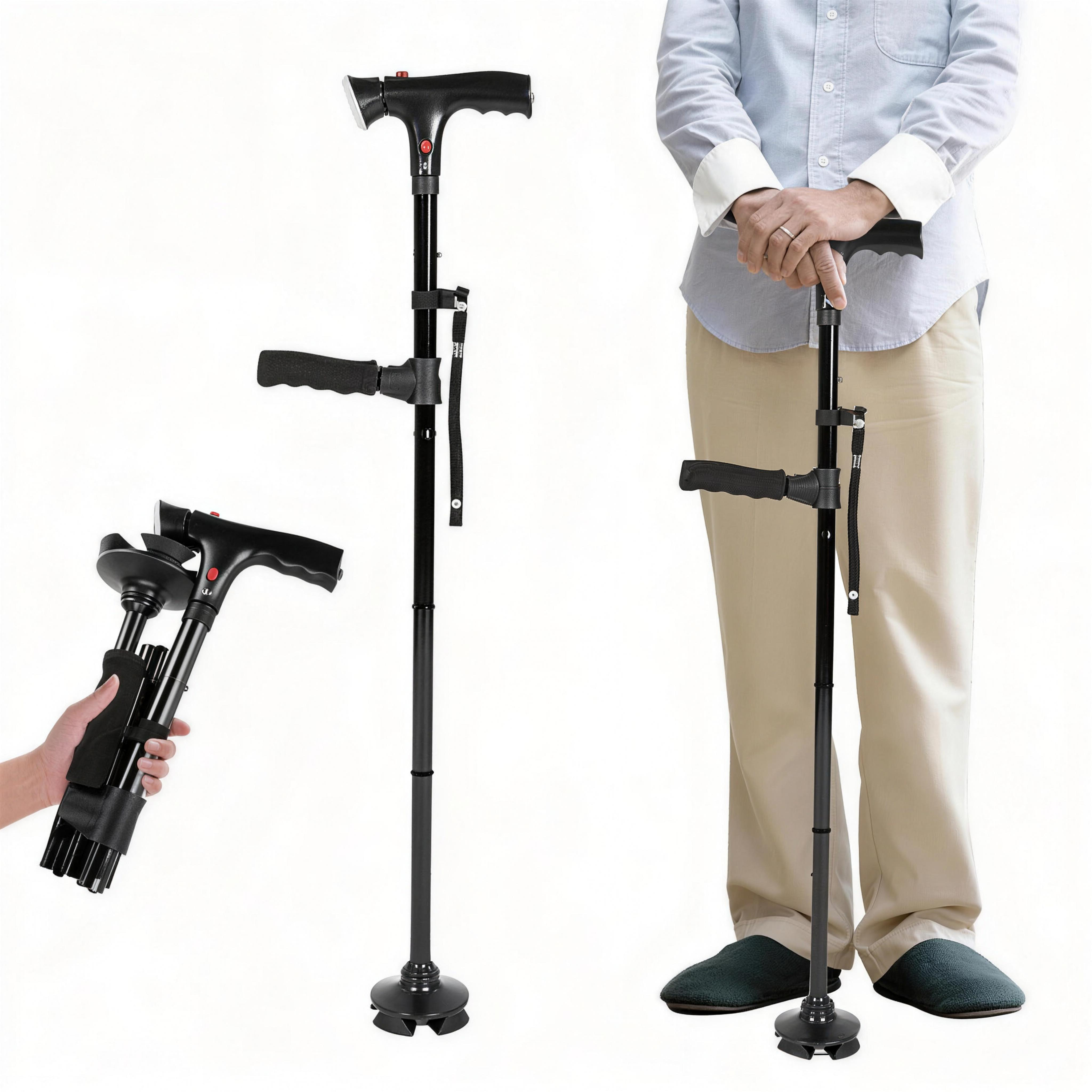 Baston de mers pliabil și multifuncțional din oțel inoxidabil antiderapant – ideal pentru seniori 70+