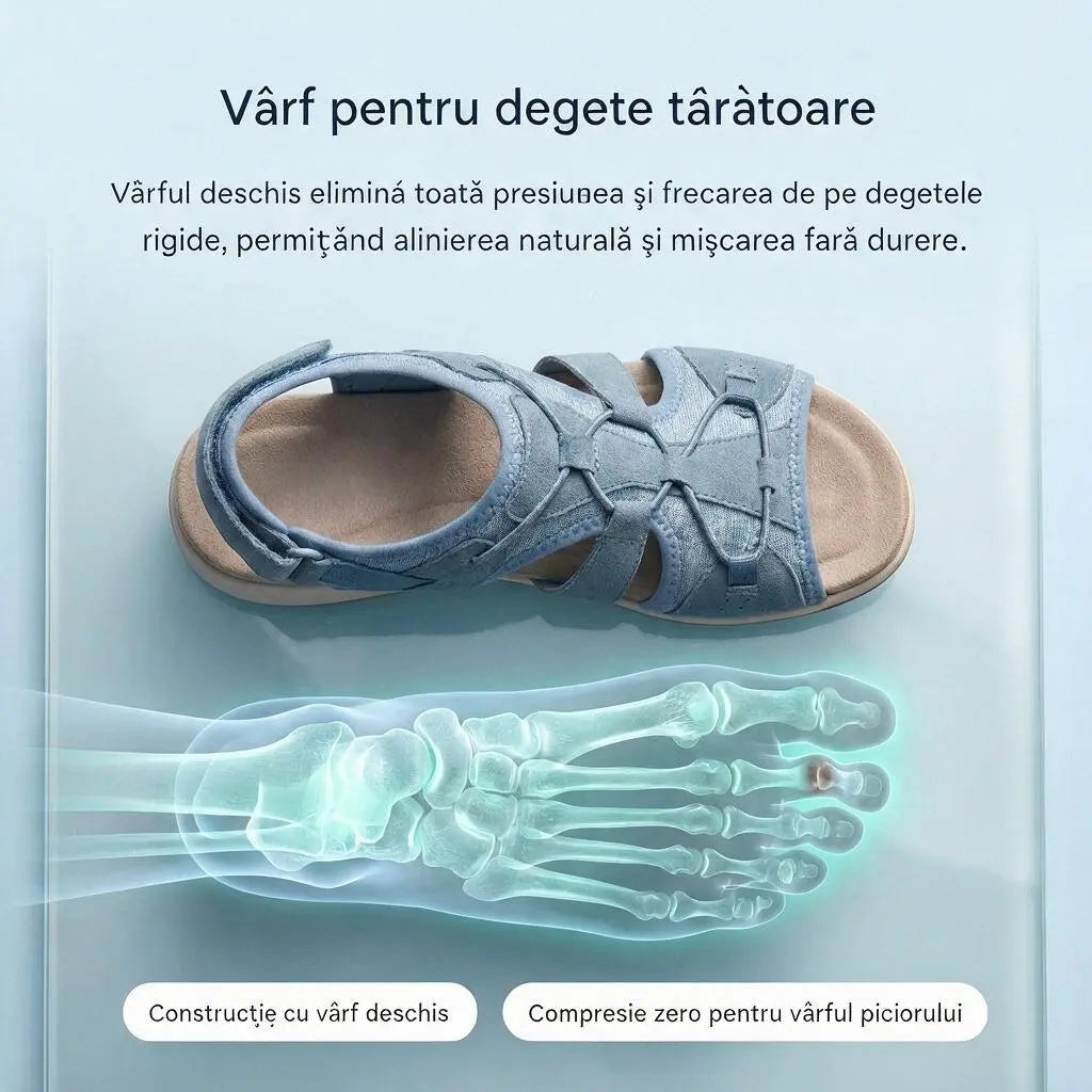 Sandale ortopedice sport cu plasă respirabilă – model reglabil cu mai multe barete, ideale pentru degete în ciocan